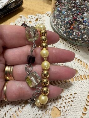 Green Gkass, Gold and Pearl Bead Bracelet Set - Classic Women's Jewelry